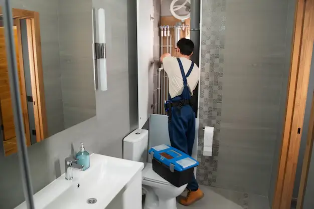 Plumbing work in progress during a bathroom renovation Queenstown, handled by the skilled team at Builders Queenstown.